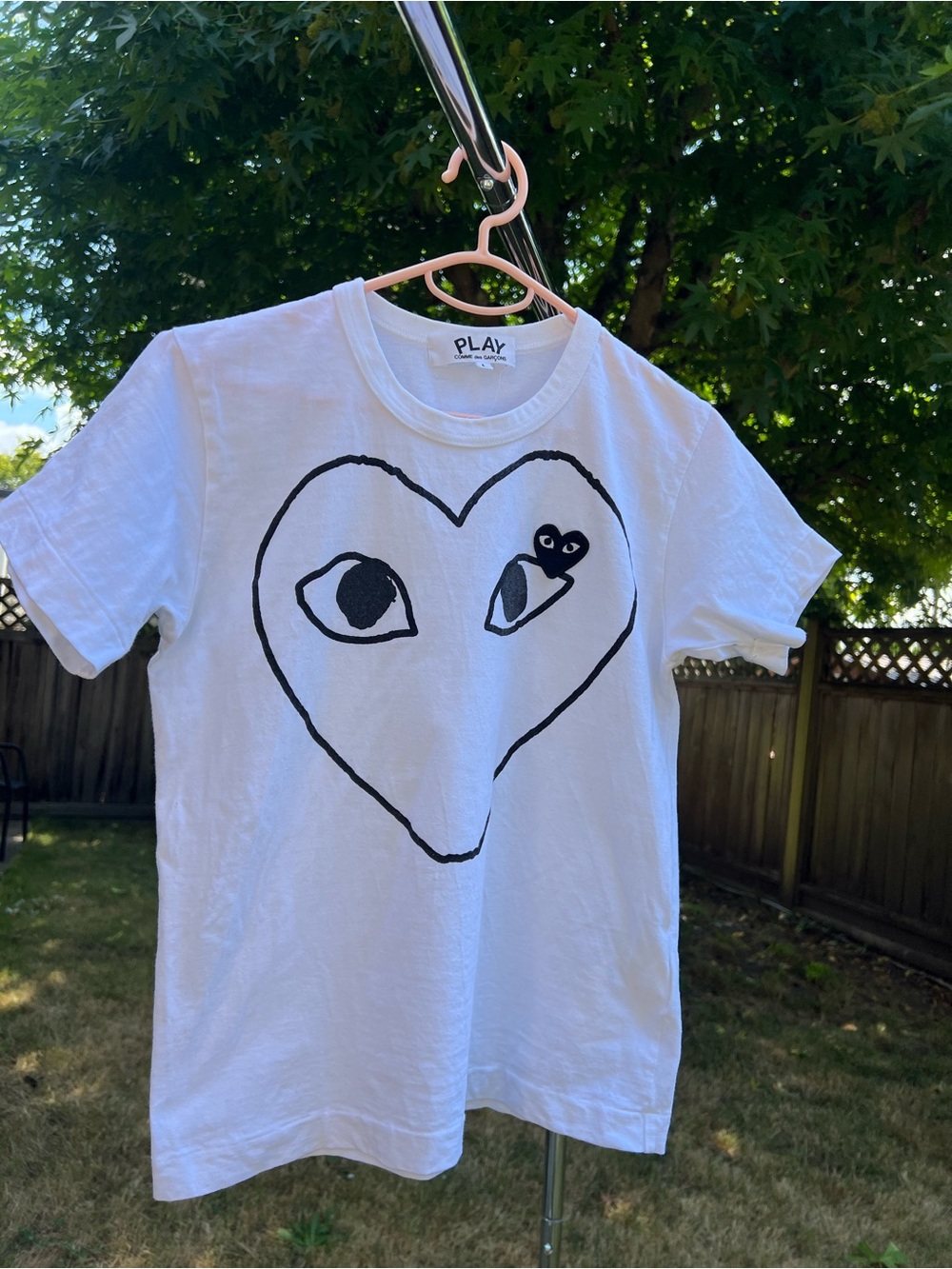 Comme des Garçons White Tee with Black Heart Graphic - Kids